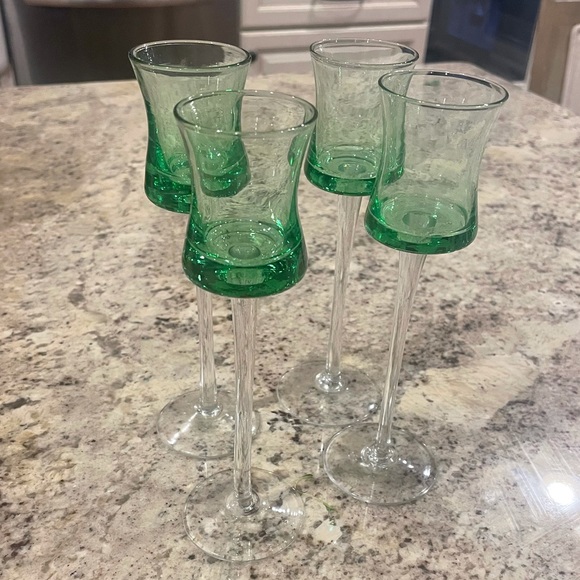 vintage boutique Other - Cordial glasses set of 4 green tall vintage barware shot glasses NEW